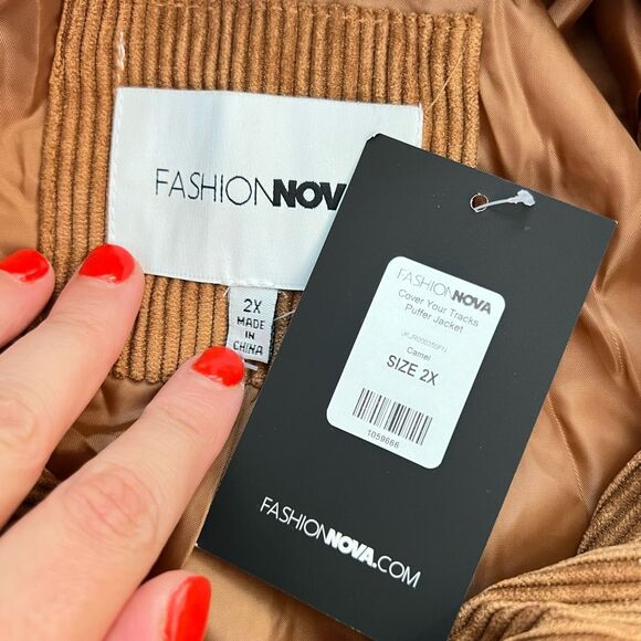 Fashion Nova NWT Camel High Neck Cover Your Tracks Puffer Jacket Size 2X - Picture 10 of 13